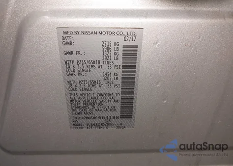 2017 Nissan Pathfinder Sv z USA, uszkodzony, nr VIN 5N1DR2MN5HC663188